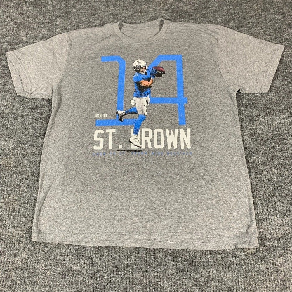 Detroit Lions T Shirt Mens Large Gray Amon Ra St Brown 14 Football Short Sleeve